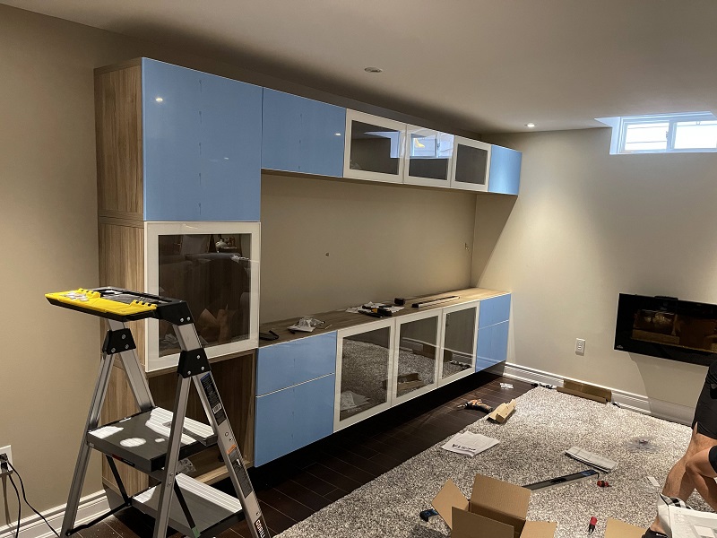 Ikea entertainment unit assembled and mounted by handyman