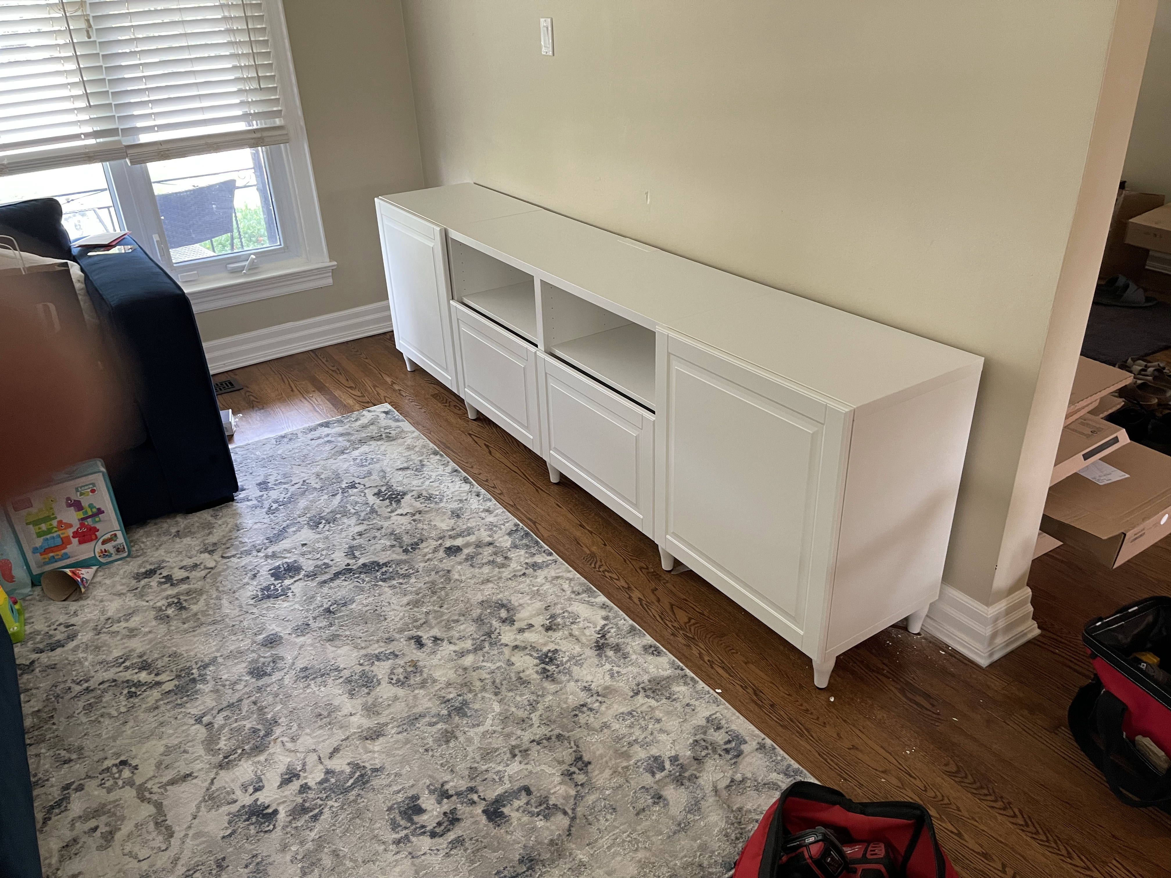 tv bench assembled by handyman