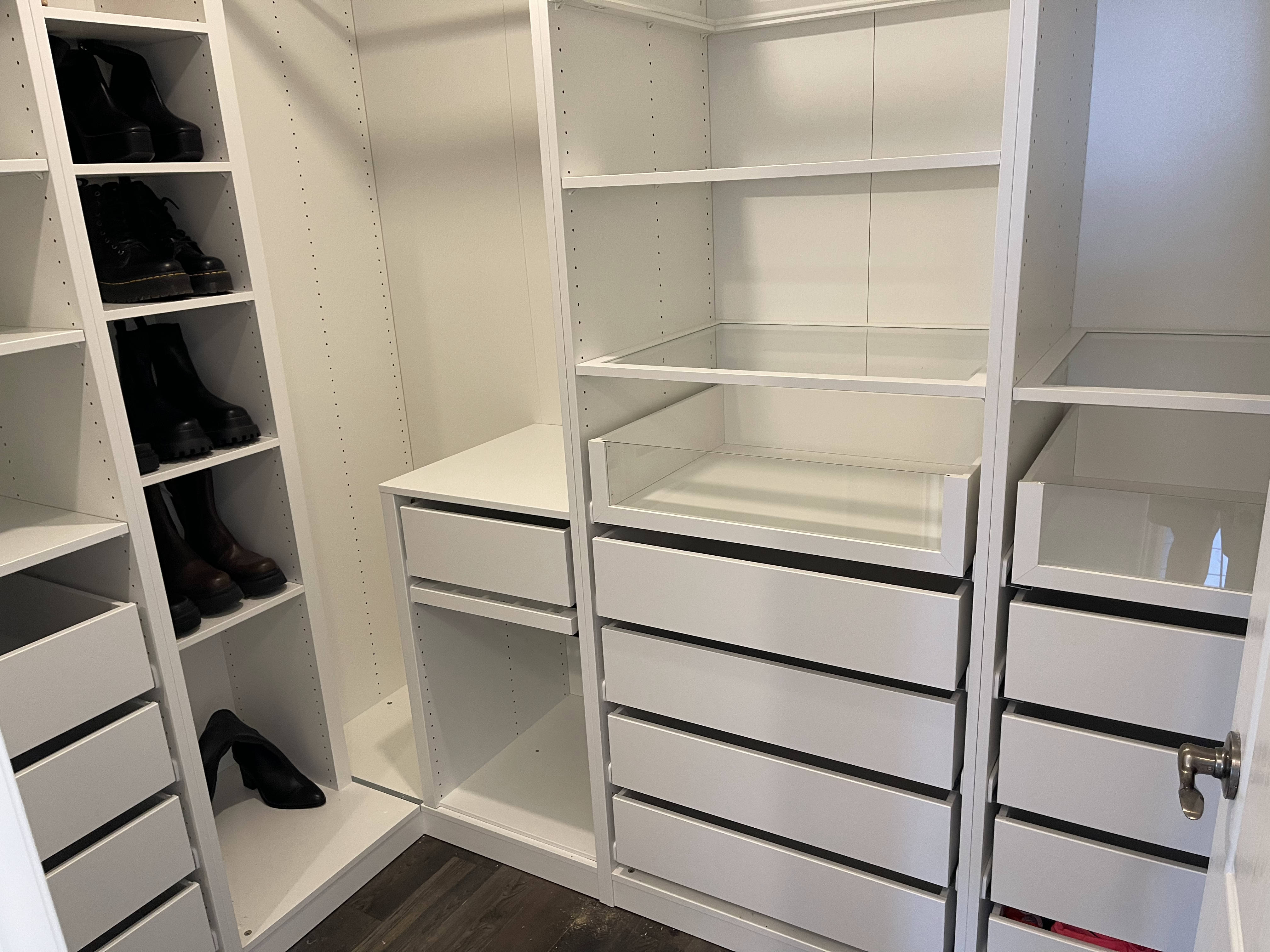 Walk-in closet assembled by handyman